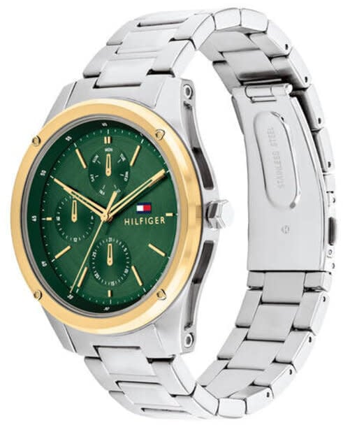 Tommy Hilfiger Tommy Hilfiger horloge TH1710537 Heren Tyler staal met goudkleurige bezel en groene wijzerplaat Divers