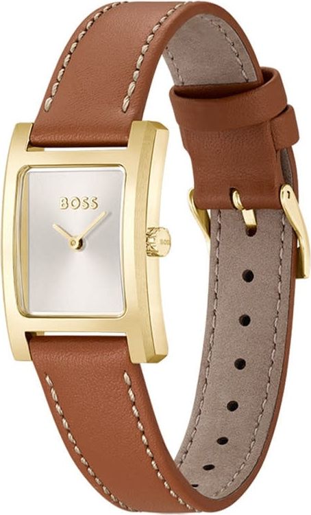 Hugo Boss Boss Dames Horloge HB1502741 Staal met Goude Plating Quartz en Bruin Leren Band Lucy Divers