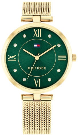 Tommy Hilfiger Tommy Hilfiger Dames Horloge TH1782711 Staal met Geelgoude Plating en Groene Wijzerplaat Ella Divers