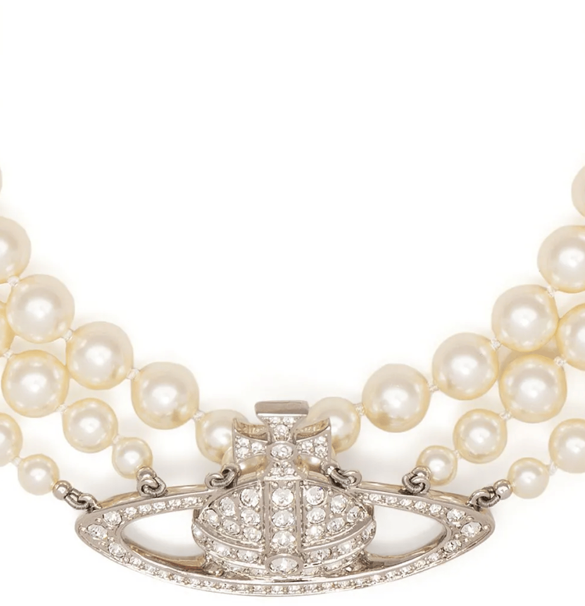 Vivienne Westwood Vivienne Westwood Three Row Pearl Bas Relief Platinum/pearl Zilver