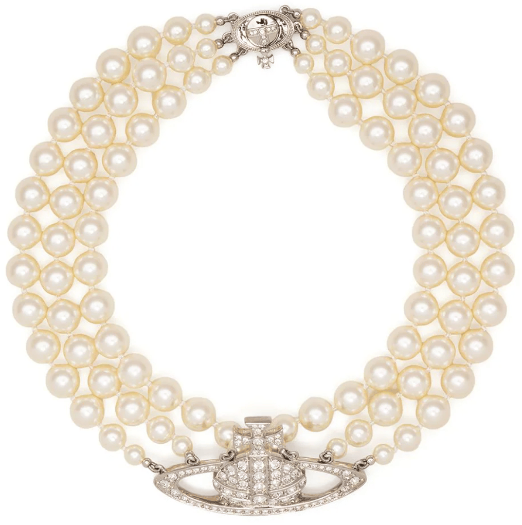 Vivienne Westwood Vivienne Westwood Three Row Pearl Bas Relief Platinum/pearl Zilver