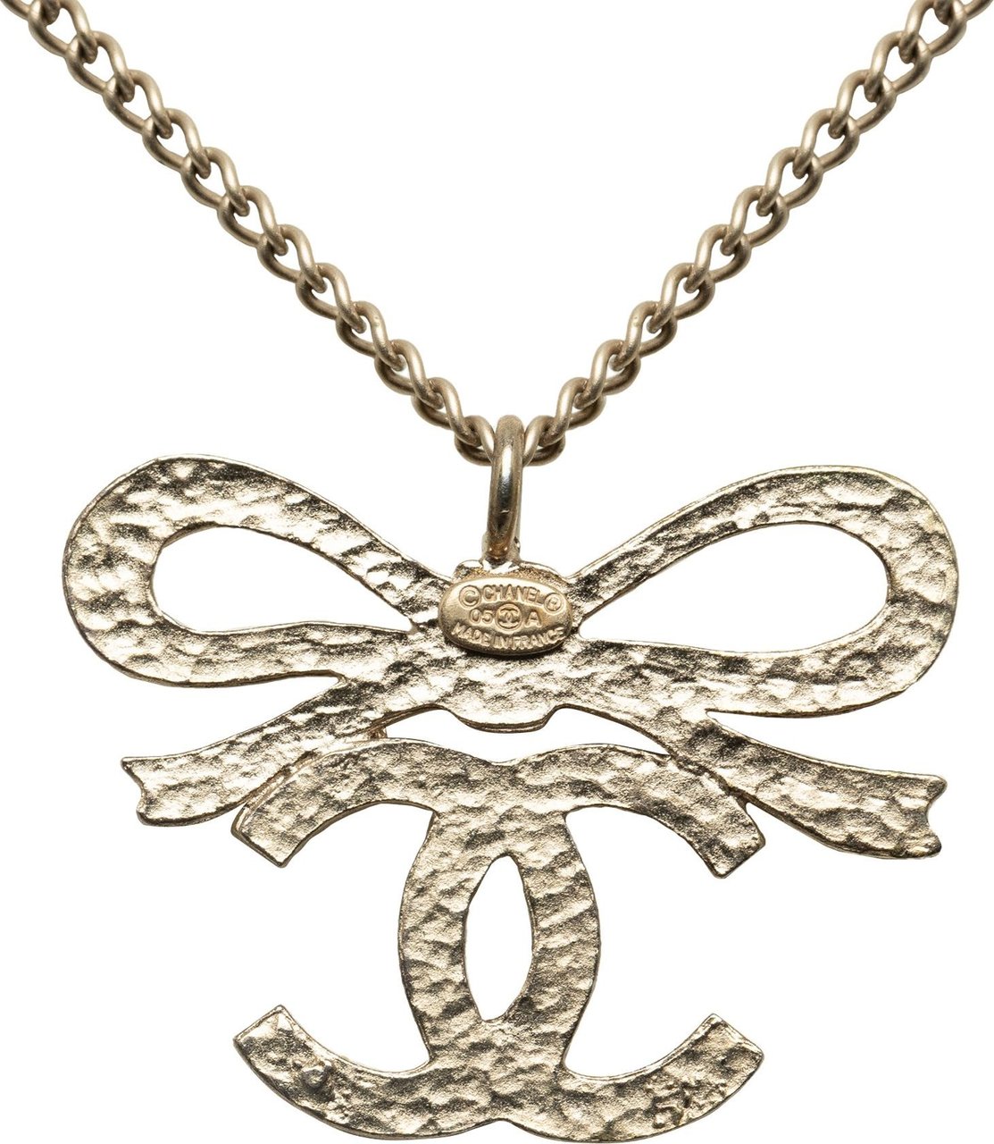 Chanel CC Ribbon Pendant Necklace Zilver