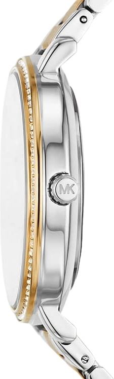 Michael Kors MK4595 horloge dames staal bi-color met witte wijzerplaat voorzien van MK preeg en gouden accenten Divers