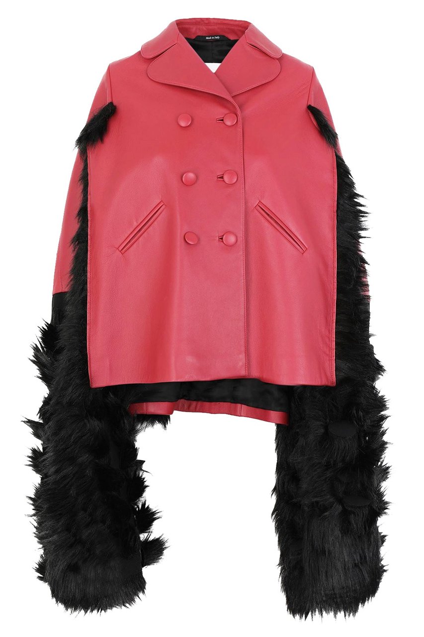 Maison Margiela Maison Margiela Faux Fur Trimmed Leather Cape Jacket Rood