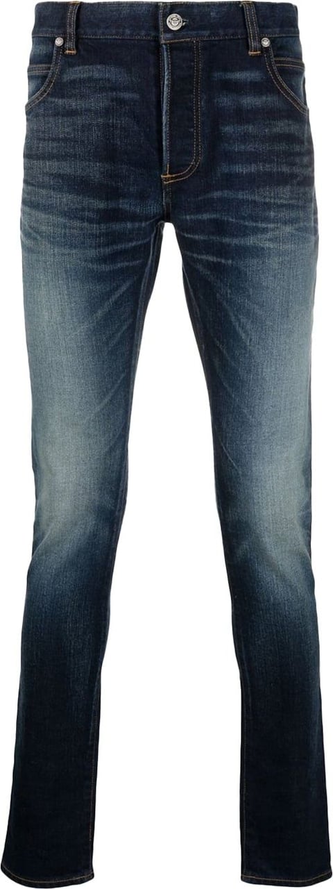 Balmain Slim Fit B Logo Faded Jeans Blauw