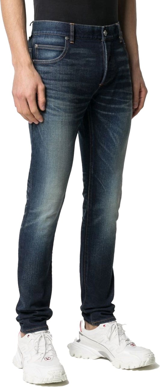 Balmain Slim Fit B Logo Faded Jeans Blauw