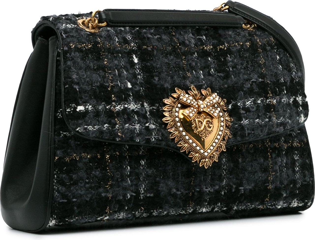 Dolce & Gabbana Tweed Chain Devotion Shoulder Bag Grijs