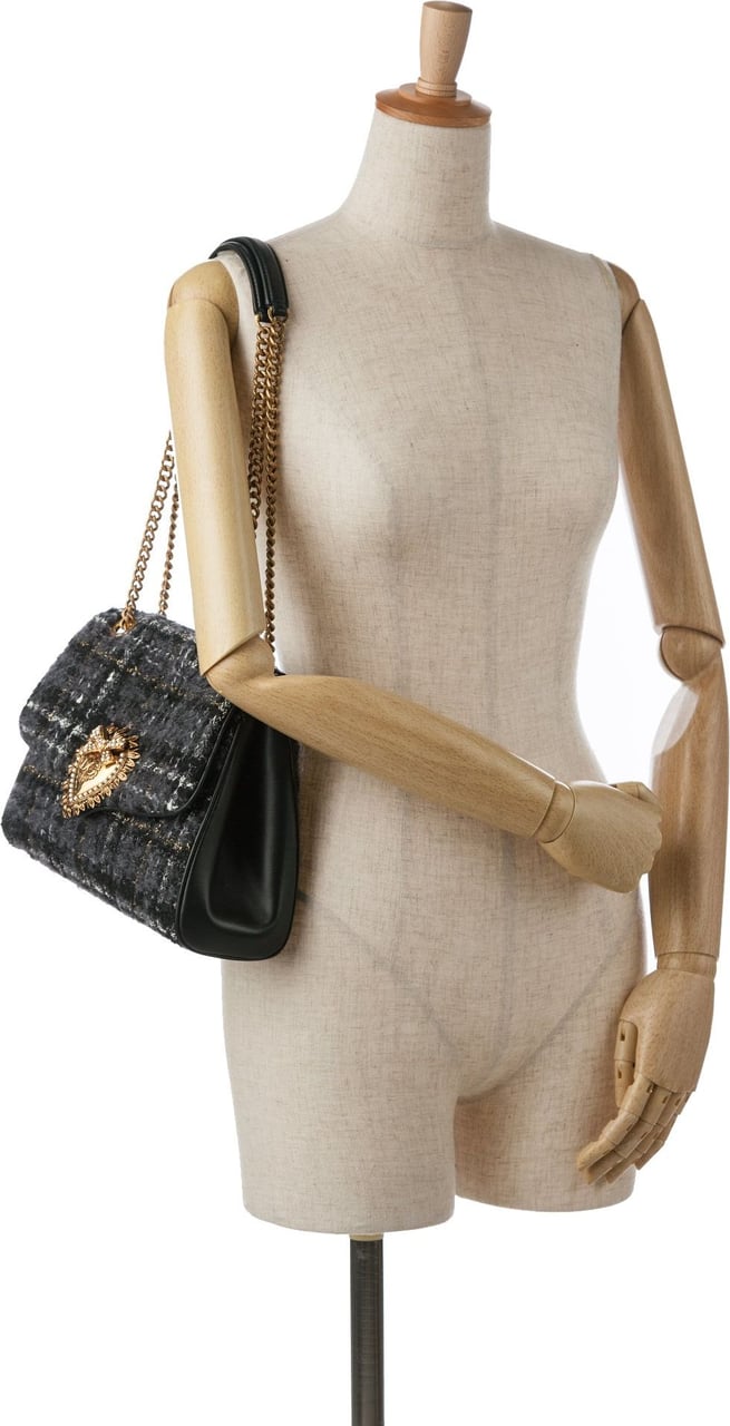 Dolce & Gabbana Tweed Chain Devotion Shoulder Bag Grijs