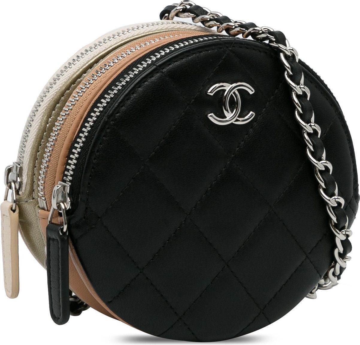 Chanel CC Round Triple Zip Crossbody Bag Zwart