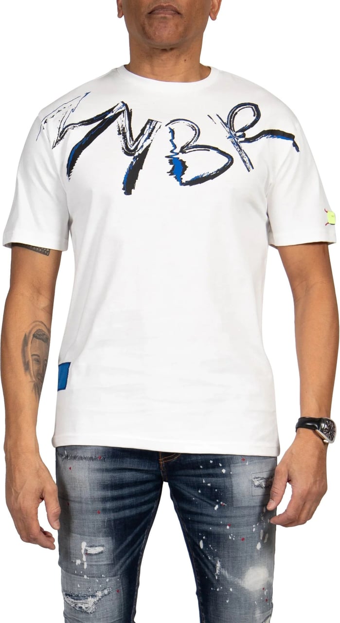 My Brand Signature Scribble T-Shirt Heren Wit/Blauw Wit