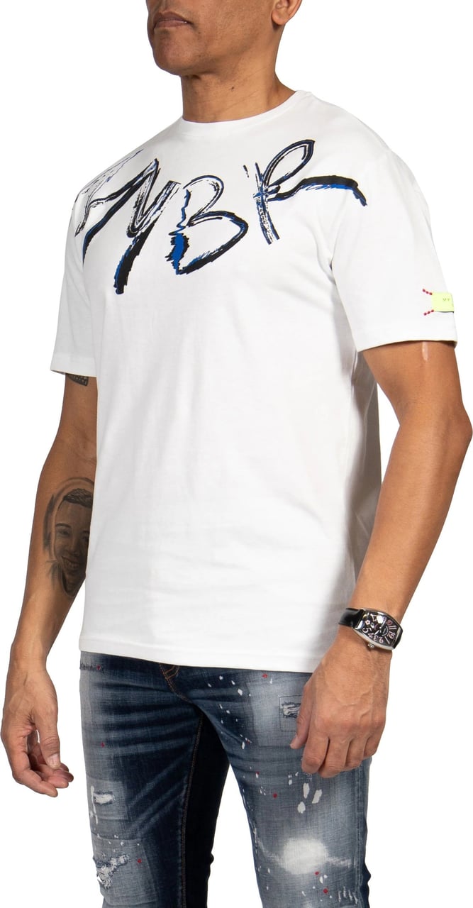 My Brand Signature Scribble T-Shirt Heren Wit/Blauw Wit