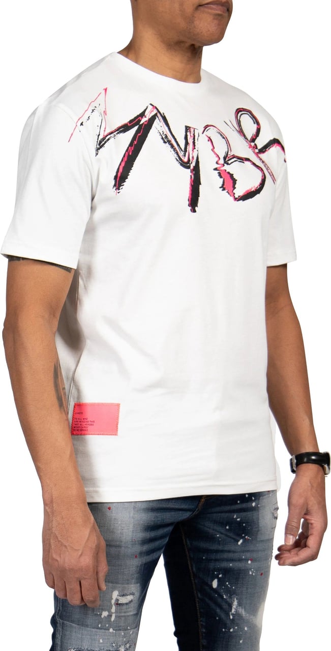 My Brand Signature Scribble T-Shirt Heren Wit/Roze Wit