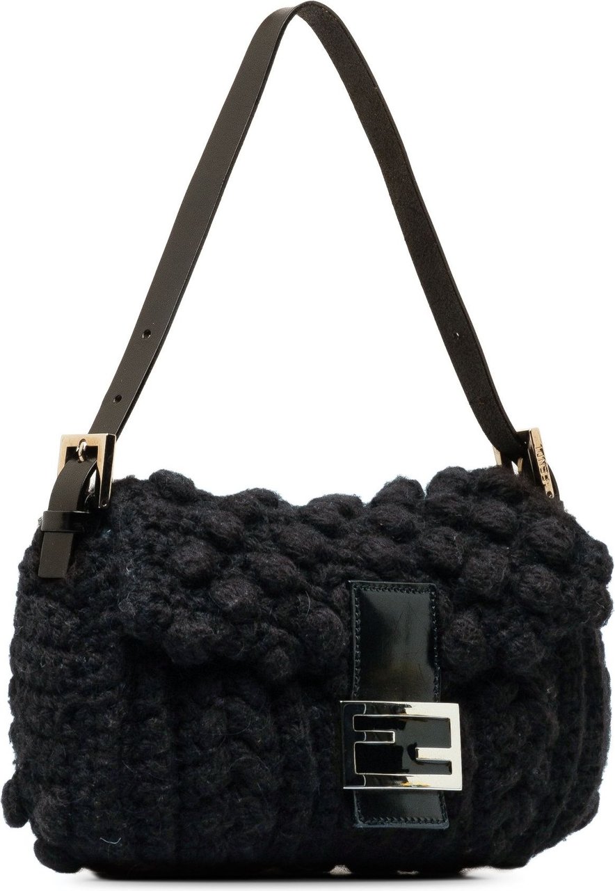 Fendi Wool Knit Shoulder Bag Zwart
