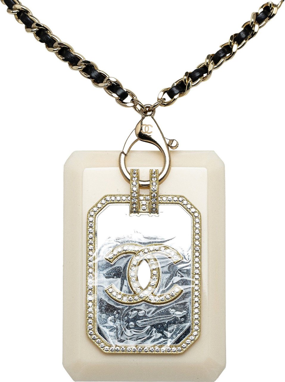 Chanel Crystal Embellished Resin Card Case Pendant Necklace Wit