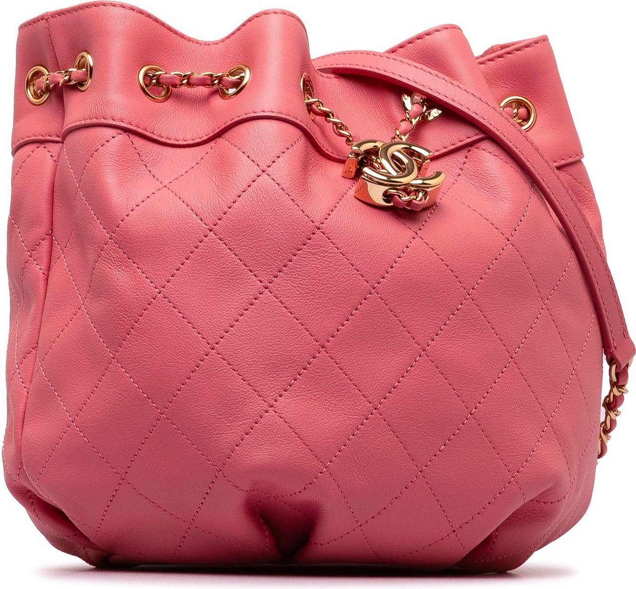 Chanel Small Quilted Calfskin Bucket Bag Roze