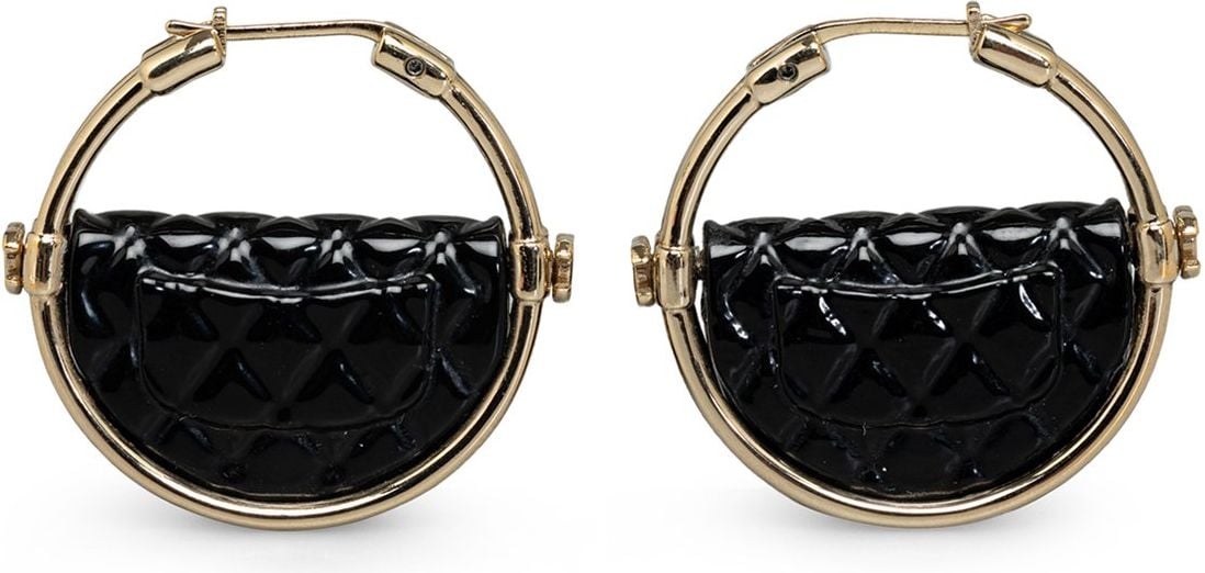 Chanel Resin Quilted Flap Bag Hoop Earrings Goud