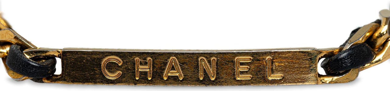 Chanel Leather Woven Chain Bracelet Goud