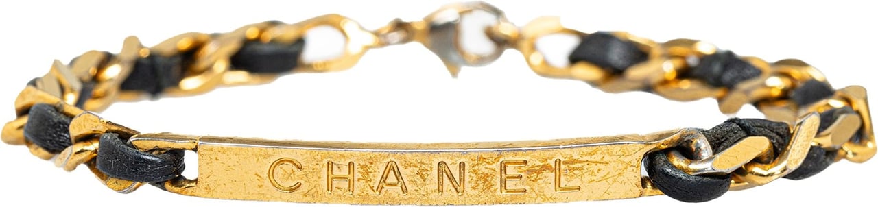 Chanel Leather Woven Chain Bracelet Goud