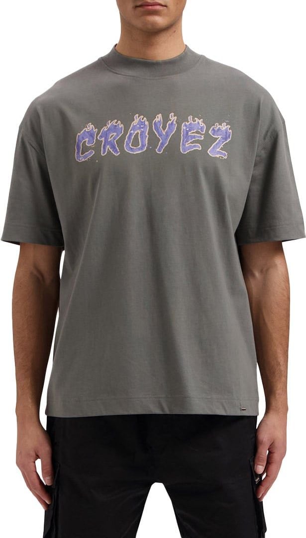 Croyez croyez burning logo t-shirt - anthracite/purple Zwart