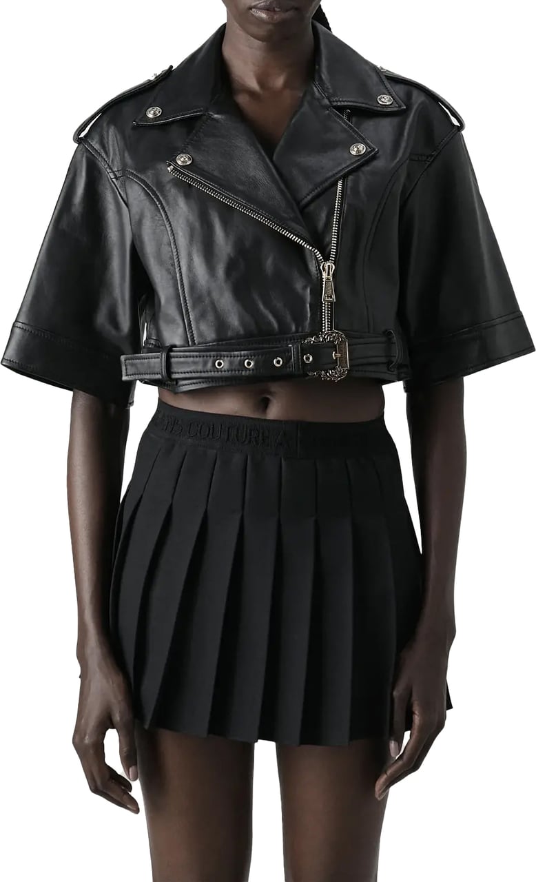 Versace Jeans Couture Biker Buckle Leather Jacket Zwart