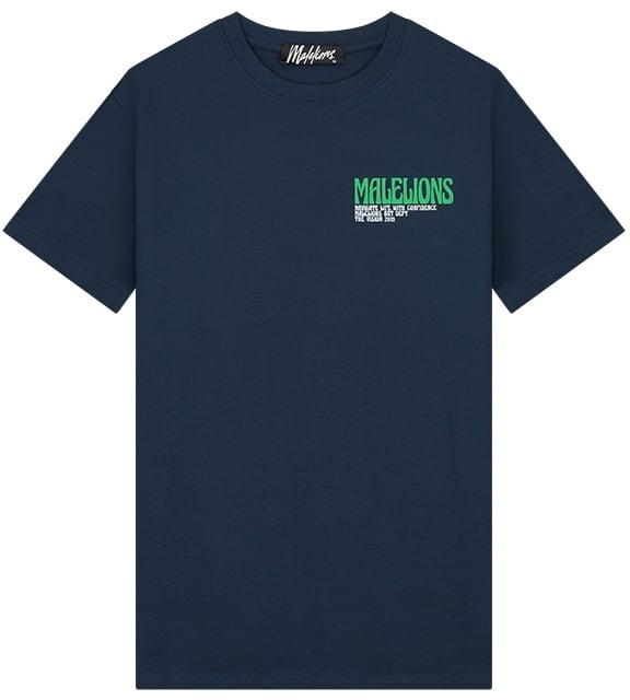 Malelions Boxer 2 T-Shirt - Navy/Green Blauw
