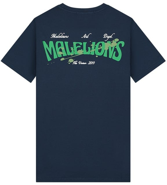 Malelions Boxer 2 T-Shirt - Navy/Green Blauw