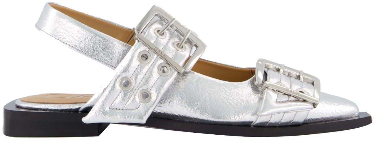 Ganni Dames Chunky Buckle Ballerina Zilver Metallic