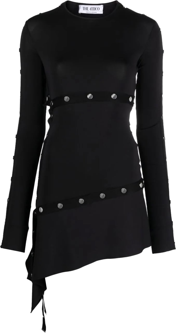The Attico studded asymmetric convertible dres Zwart