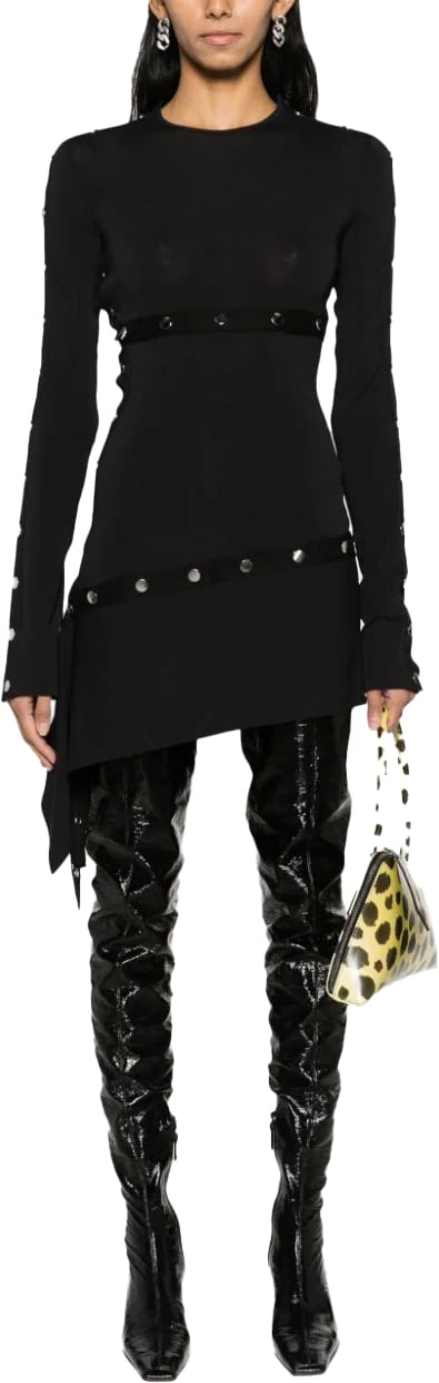 The Attico studded asymmetric convertible dres Zwart