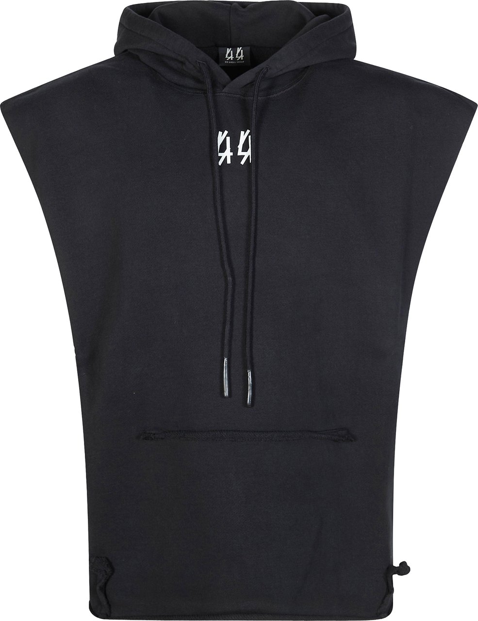 44 Label Group Boxy Extended Shoulder Sleeveless Hoodie Zwart