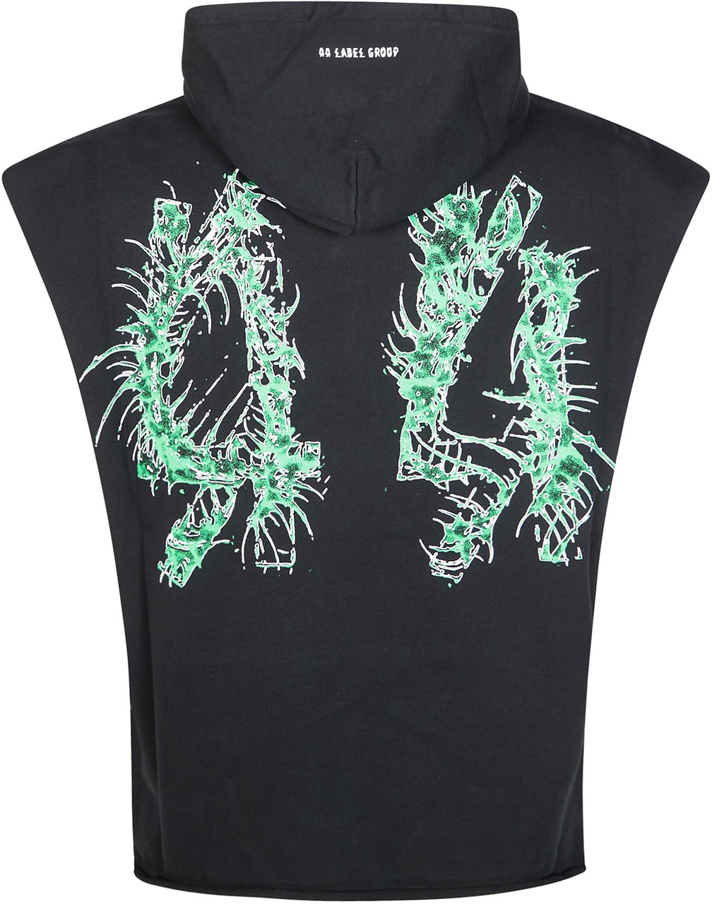 44 Label Group Boxy Extended Shoulder Sleeveless Hoodie Zwart