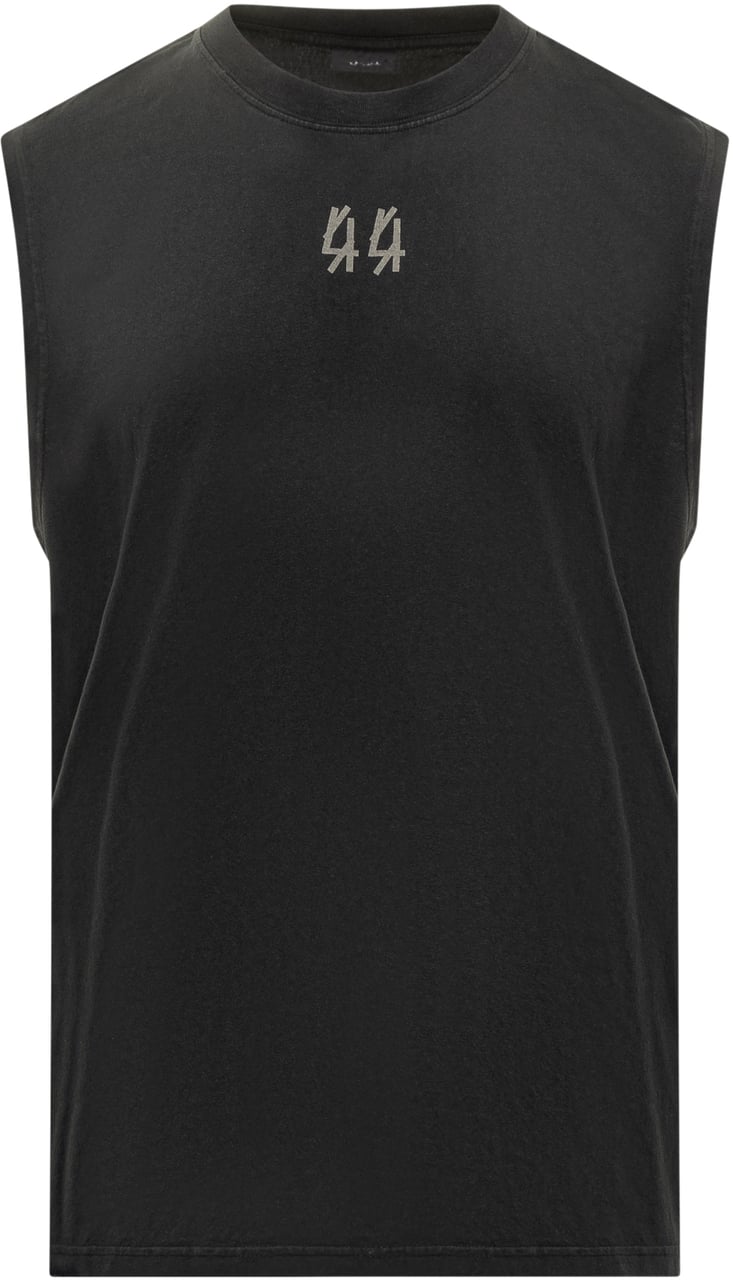 44 Label Group 44 Label Group T-Shirt Senza Maniche Nera con Logo Ricamato Zwart