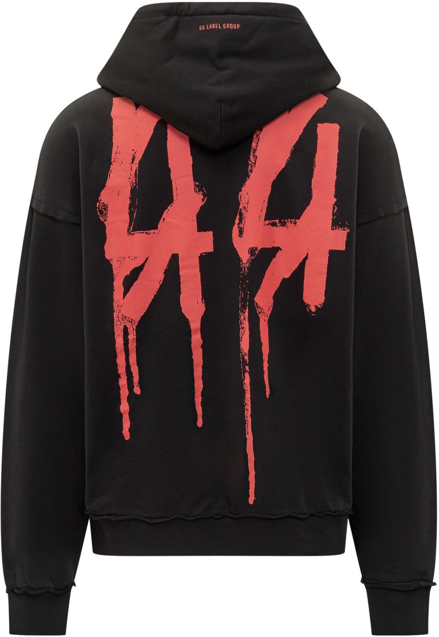 44 Label Group 44 Label Group Felpa Hoodie Nera con Logo Ricamato Zwart