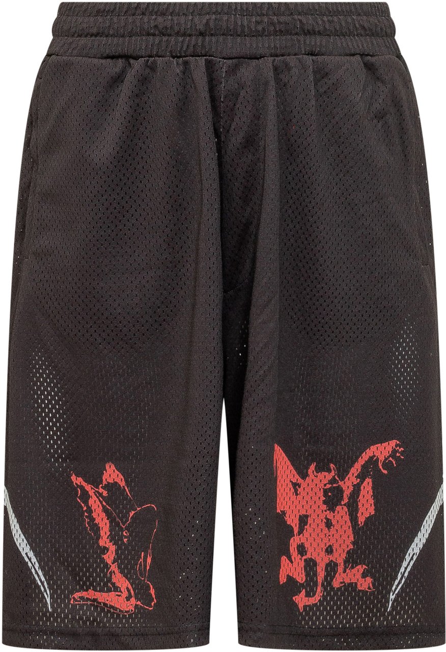 44 Label Group Shorts in Rete con Stampa Grafica Zwart