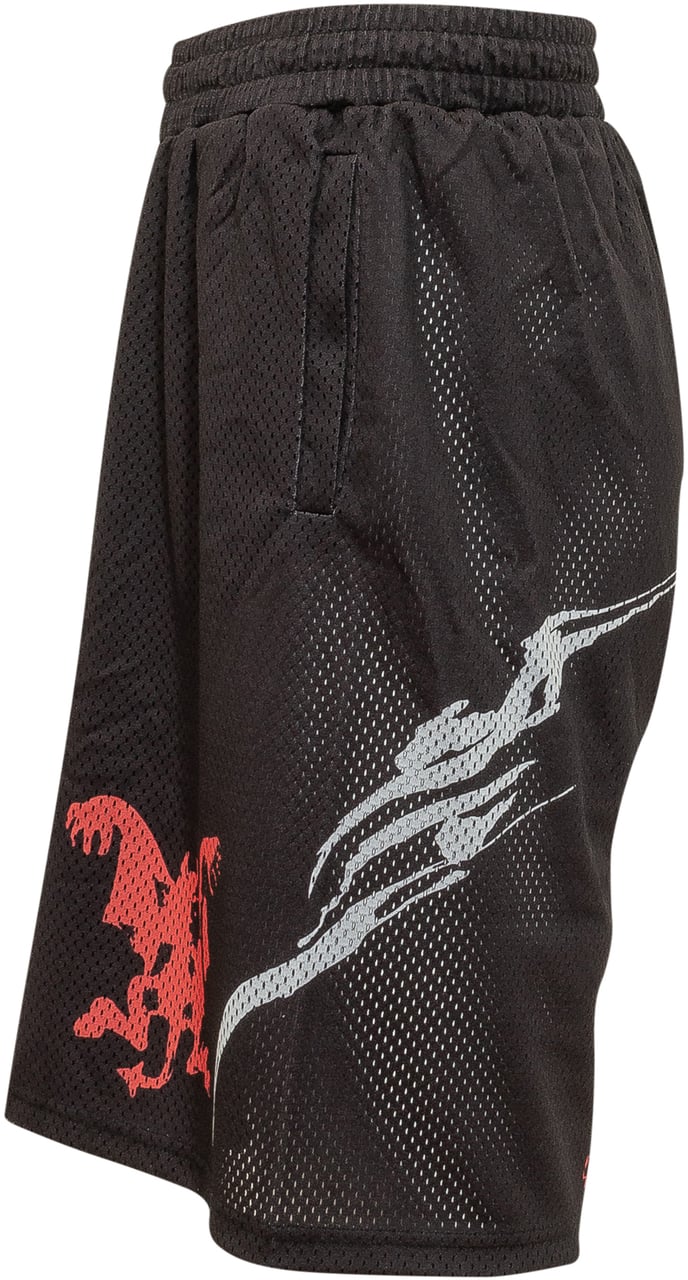 44 Label Group Shorts in Rete con Stampa Grafica Zwart