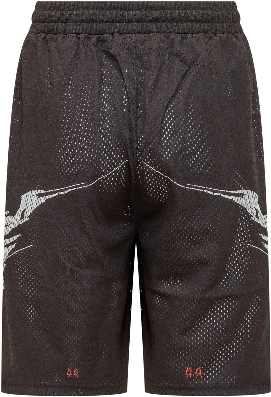 44 Label Group Shorts in Rete con Stampa Grafica Zwart