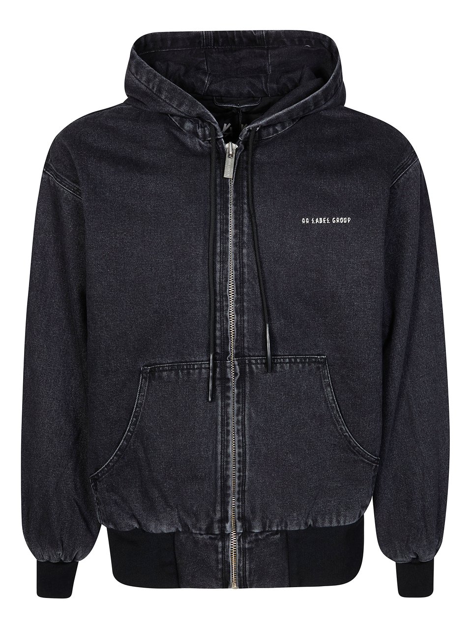 44 Label Group Gothic Lettering Washed Black Zip Hoodie Zwart