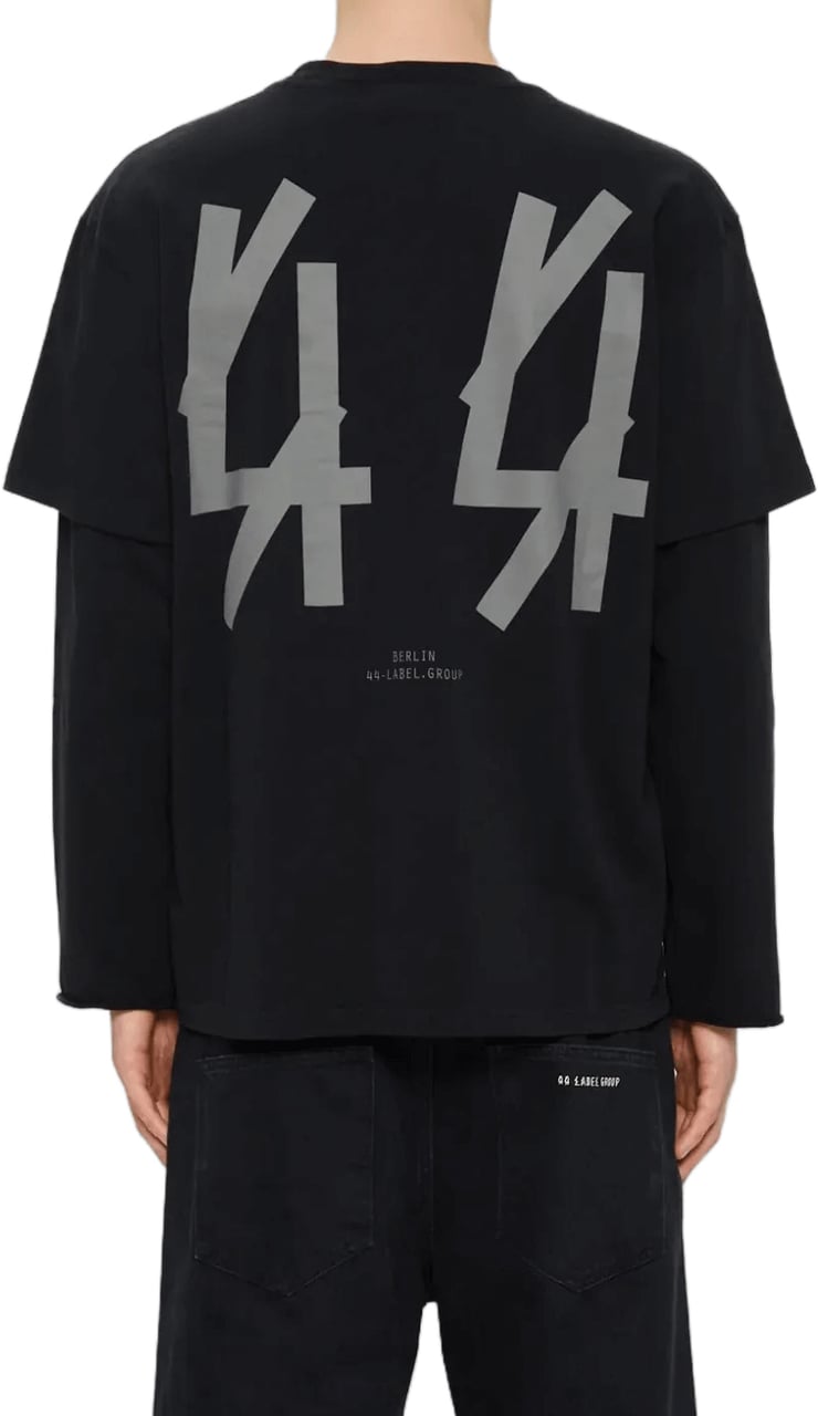 44 Label Group T-shirt met dubbele mouwen, zwart Zwart