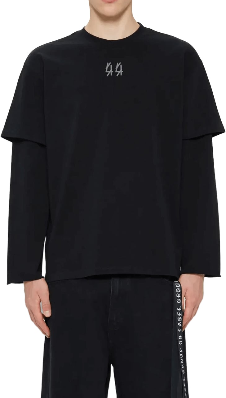 44 Label Group T-shirt met dubbele mouwen, zwart Zwart
