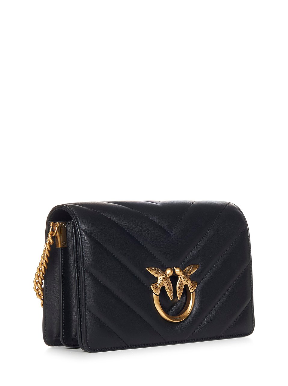 Pinko Pinko Black nappa Classic Love crossbody bag Zwart