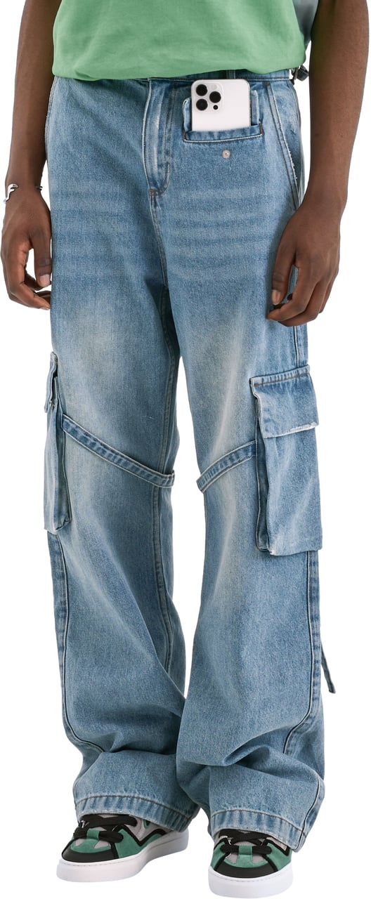 FLÂNEUR Phone Pocket Cargo Pants | Light Blue Denim Blauw