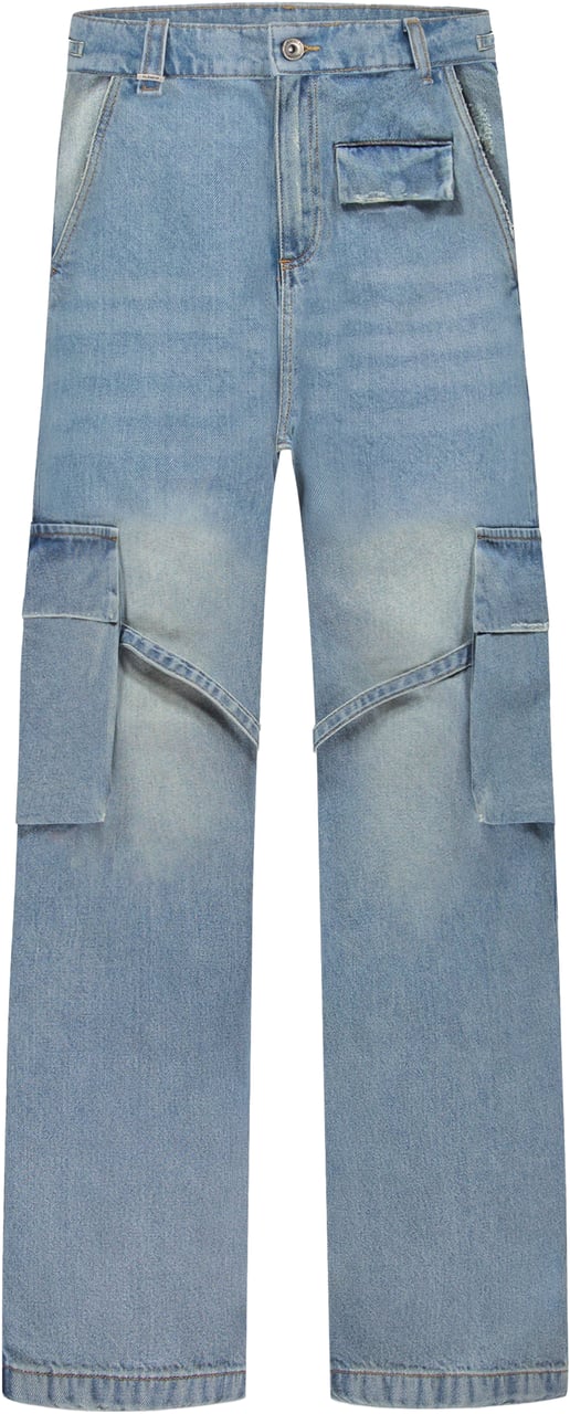 FLÂNEUR Phone Pocket Cargo Pants | Light Blue Denim Blauw