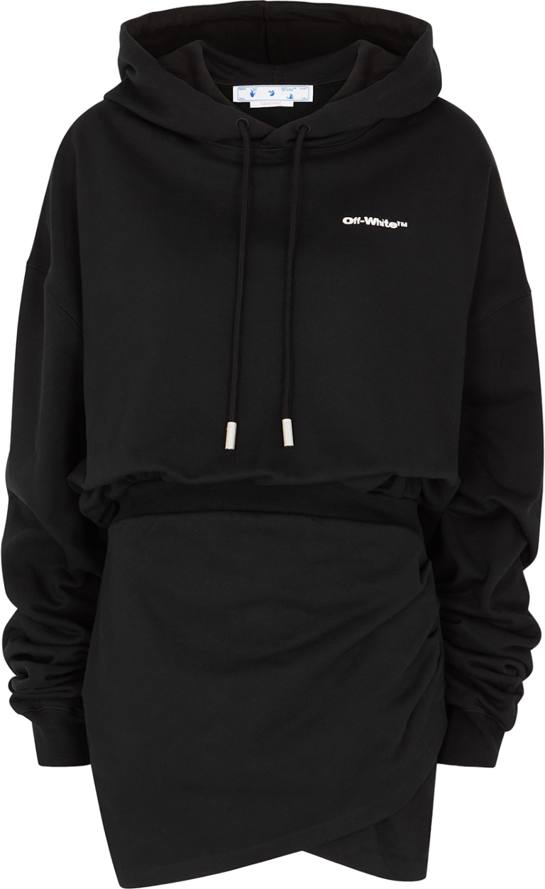 OFF-WHITE Abito nero con cappuccio con logo ricamato Zwart