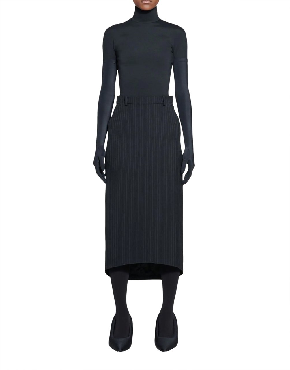 Balenciaga Hourglass Pinstripe Pencil  Skirt Zwart