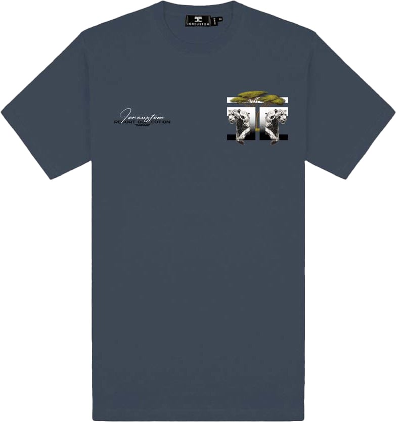 JORCUSTOM Safari Slim Fit T-Shirt SteelBlue Wit