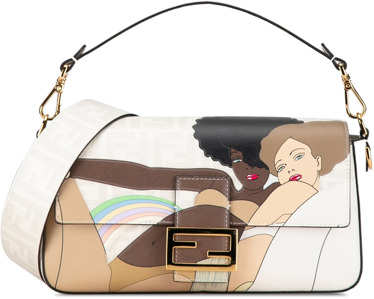Fendi Zucca Graphic Print Coated Canvas Bikini Girls Baguette Satchel Wit