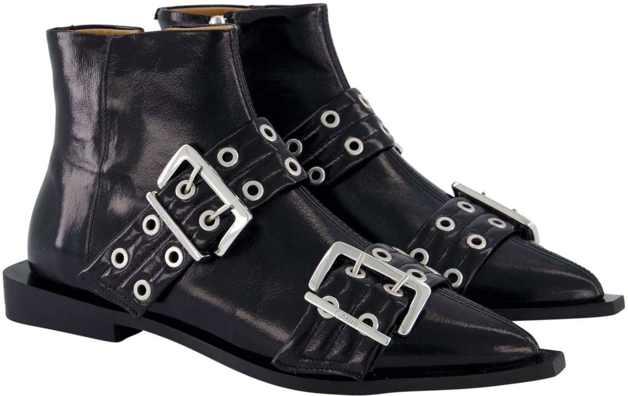 Ganni Dames Feminine Buckle Flat Boot Zwart
