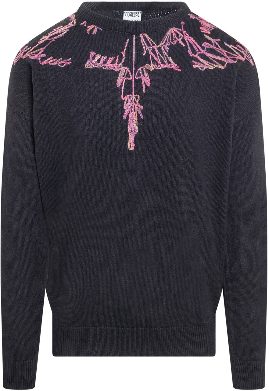 Marcelo Burlon Heren Wings Knit Relax Slim Crew Zwart