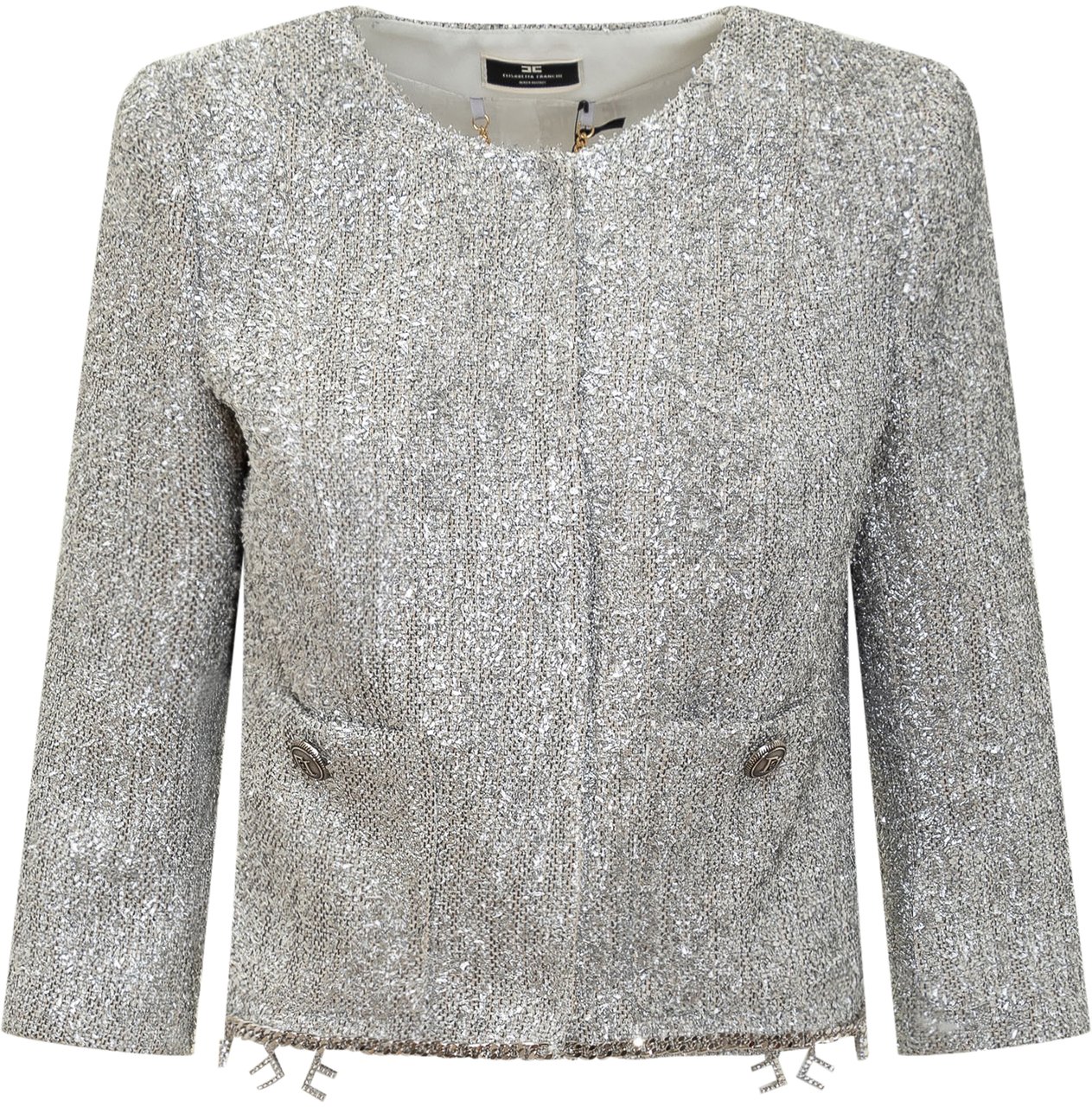 Elisabetta Franchi Silver Cropped Jacket With Charms Silver Zilver