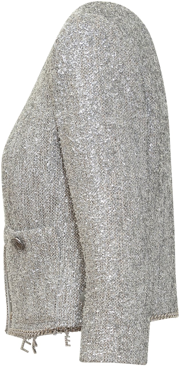 Elisabetta Franchi Silver Cropped Jacket With Charms Silver Zilver